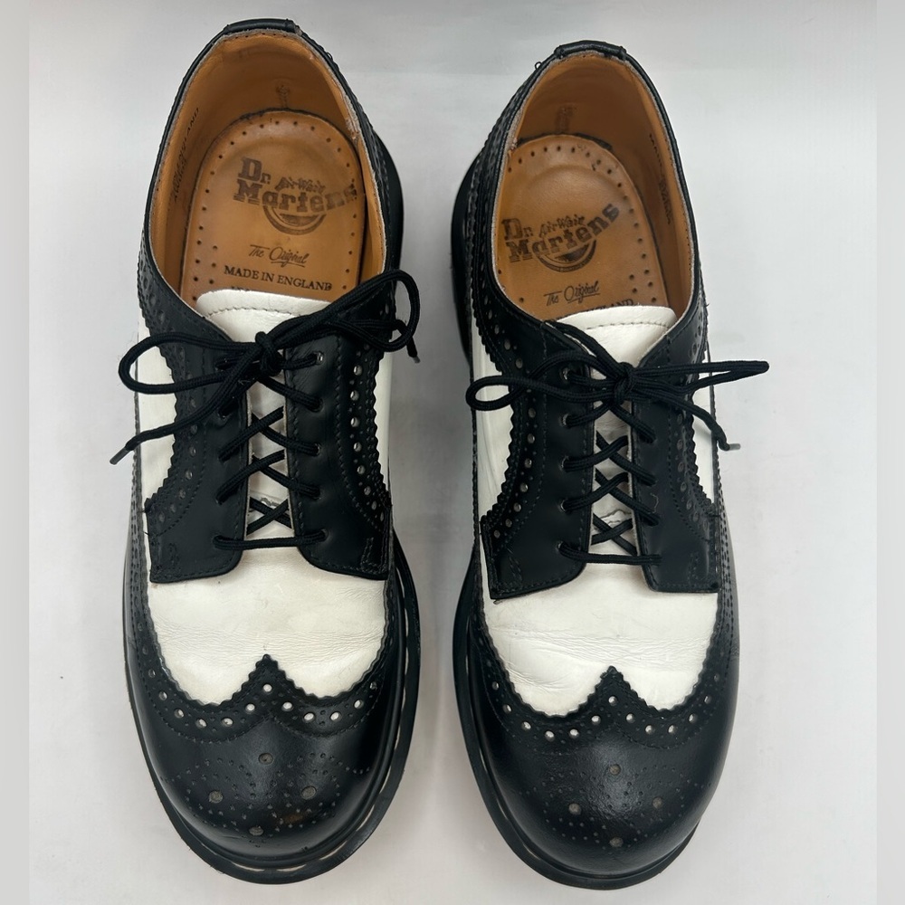 Dr. Martens Made in England Rare VTG Black White Brogue Oxford Wingtip 8 Chunky - Picture 10 of 16